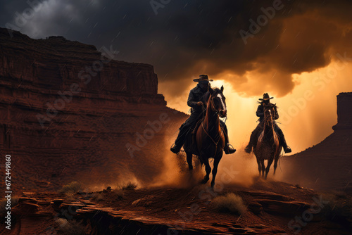Dramatic Desert Storm with Cowboys Riding
