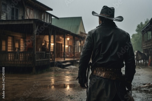 Moody Rainy Day in a Western Cowboy Town photo
