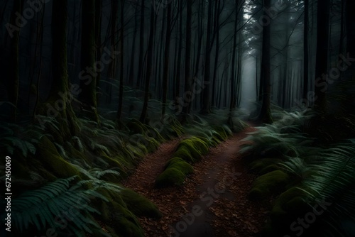 forest in the night generated by AI technology 