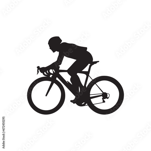 black silhouette of a Cyclist racing on a road bike