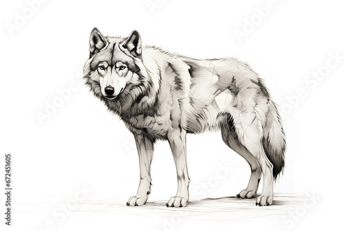 Wolf in Black and White Graphic Isolated on White Background