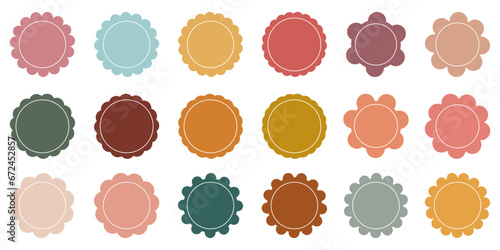 Collection of Scallop pastel color with white line frame. Sale tags. Discount badge and labels, sturbust price stickers. Vector illustration set