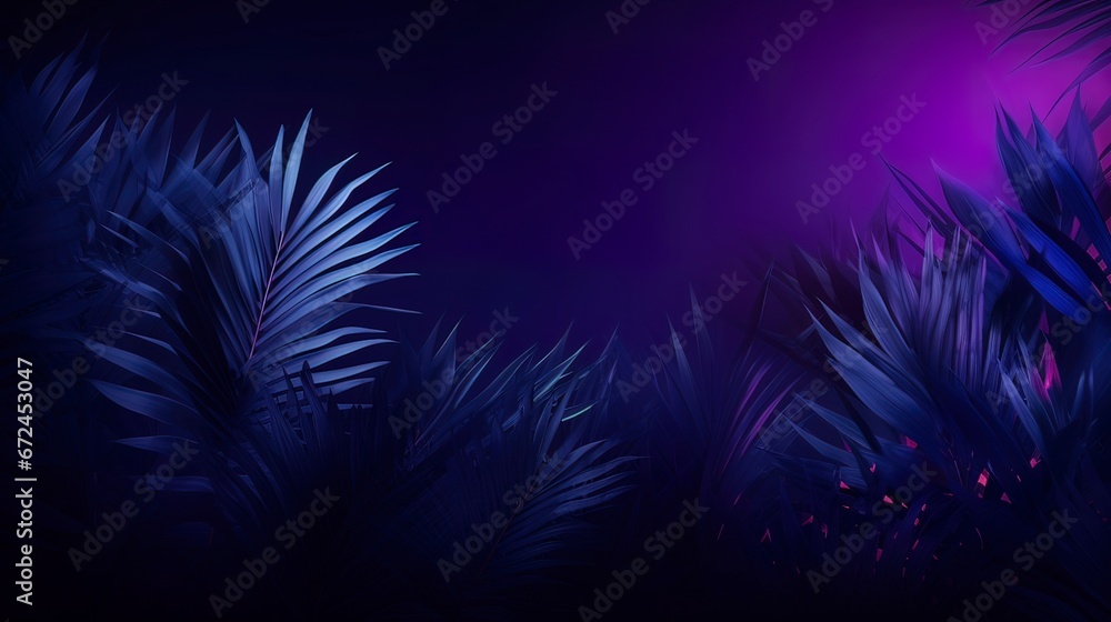 Tropical leaves neon light. Generation AI