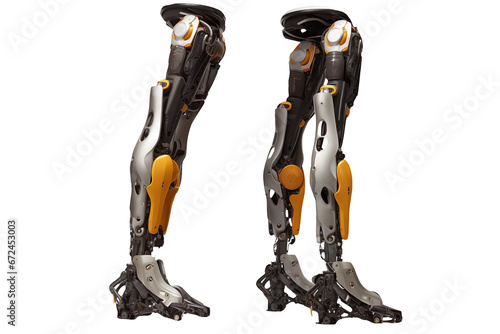 Realistic Exoskeleton robot legs PNG isolated on white and transparent background - sci-fi technology concept