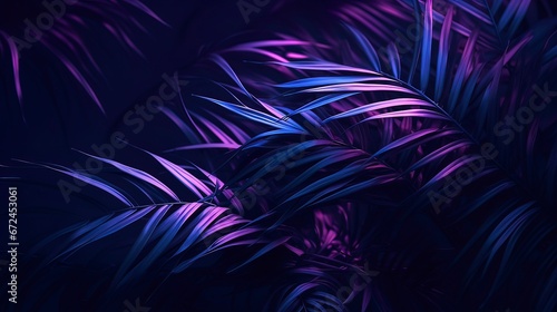 Tropical leaves neon light. Generation AI