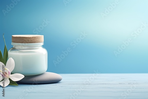 Minimal composition with face cream jar mockup. Branding, packaging template photo