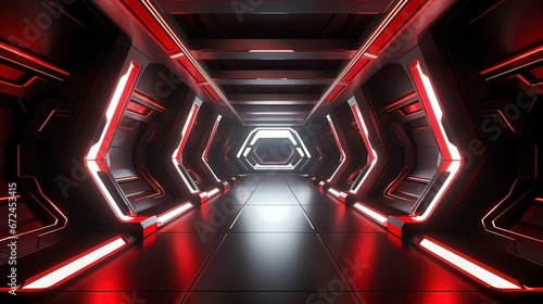 Futuristic tunnel, red neon. Generation AI
