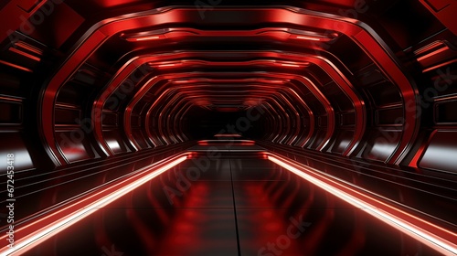 Futuristic tunnel, red neon. Generation AI photo