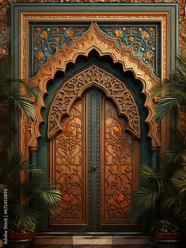 Islamische Moschee Marokko Tür Wand Bilder, beige, grün