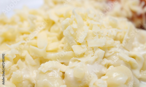 closeup on meal. gnocchi with grated cheese. meal details. gnocchi with selective focus.