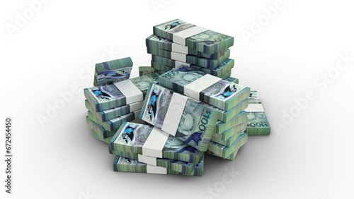 3d rendering of Stacks of 100 Barbados Dollar notes. bundles of Barbados currency notes isolated on transparent background