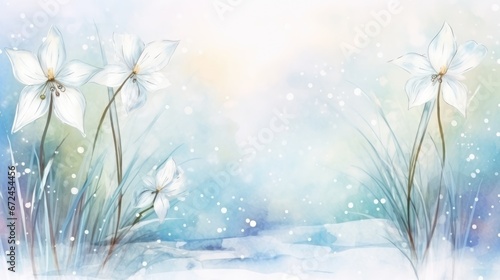 Delicate Snowdrop Flower in forest Background. Hello first Spring  easter flowers.  White Snowfall Beautiful blooming snowdrop  flowers. for postcards  posters and wallpapers.