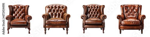 Brown leather armchair Hyperrealistic Highly Detailed Isolated On Transparent Background Png File
