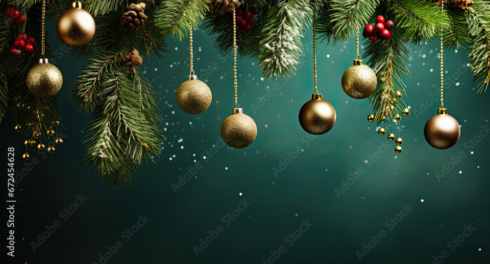 Naklejka premium fir tree branches with decorations