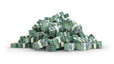 Big pile of bundles of Barbados Dollar notes isolated on transparent background. 3d rendering of stacks of cash