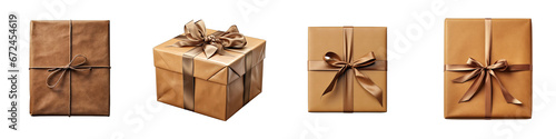 Brown paper wrapped package gift Hyperrealistic Highly Detailed Isolated On Transparent Background Png File