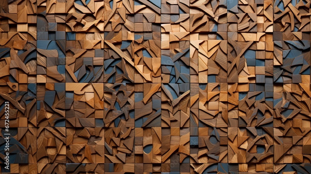Wooden mosaic in oriental style. Generation AI Wooden mosaic in oriental style. Generation AI