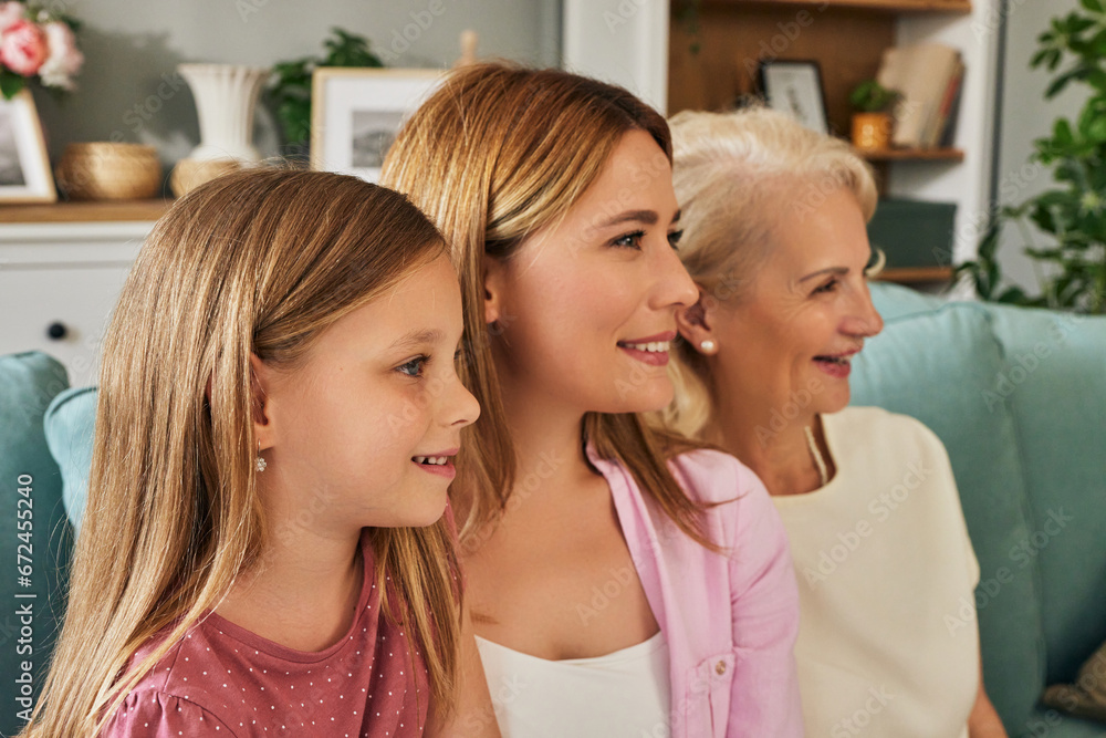 Naklejka premium Three female generation portrait at home