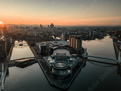 Fotografie Aerial view of quay of Salford, England at sunrise