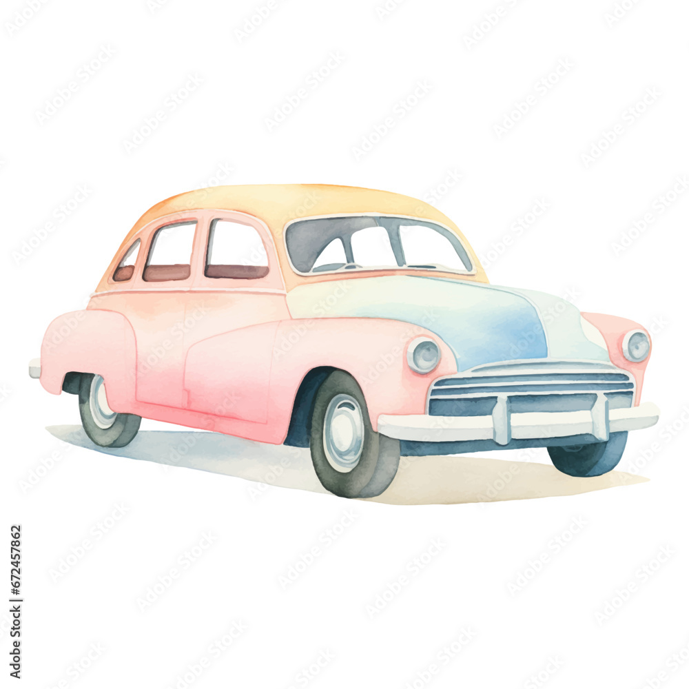 Watercolor vintage retro car isolated on white background. Vector illustration