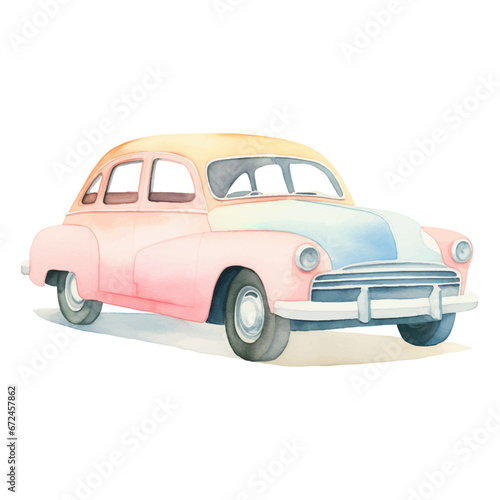 Watercolor vintage retro car isolated on white background. Vector illustration © Hanna ArtLab