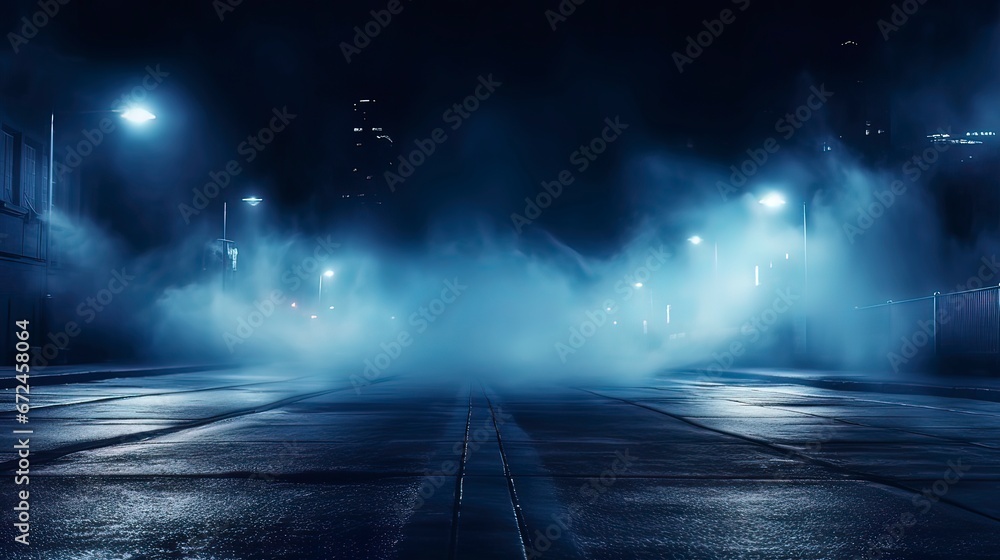 Empty concrete basement, neon light, spotlights, smoke. Generation AI Empty concrete basement, neon light, spotlights, smoke. Generation AI