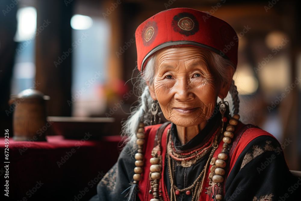Smiling elderly Asian woman. Old person. AI. Smiling elderly Asian woman. Old person. AI.