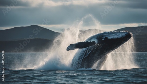 The moment a humpback whale dives into the ocean. its body or tail above the surface of the water © abu