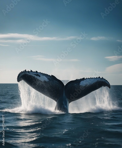The moment a humpback whale dives into the ocean. its body or tail above the surface of the water © abu