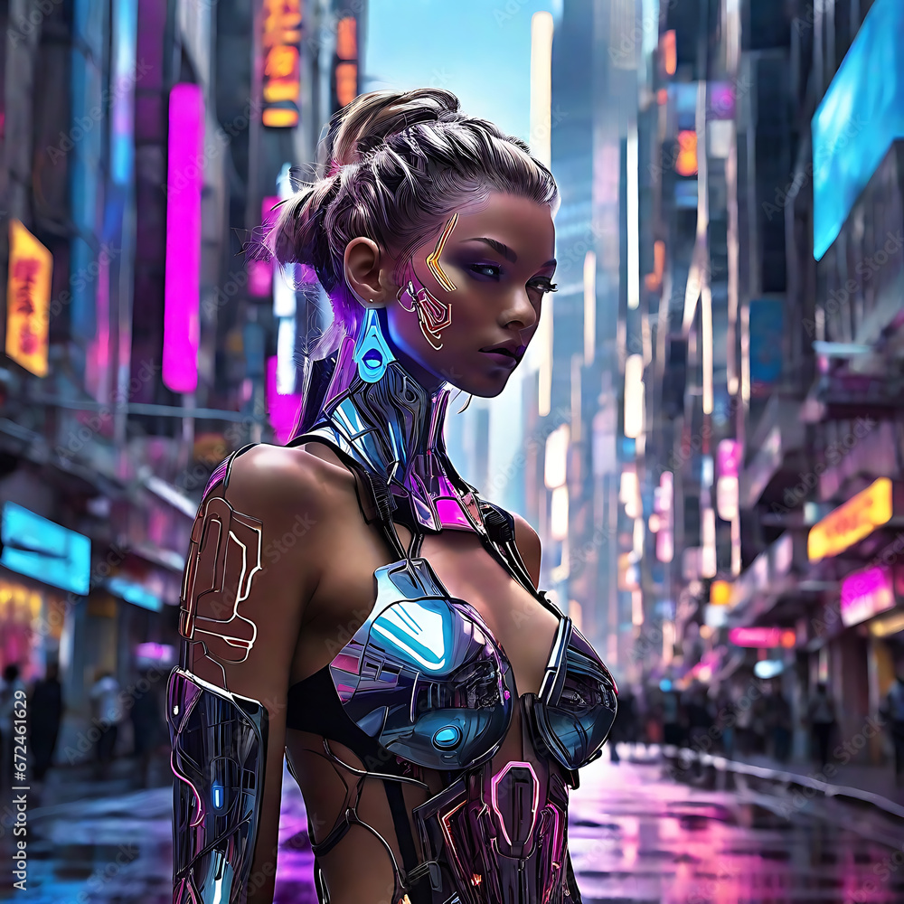 Sexy girl in metallic dress on the street.Generative Ai Sexy girl in metallic dress on the street.Generative Ai