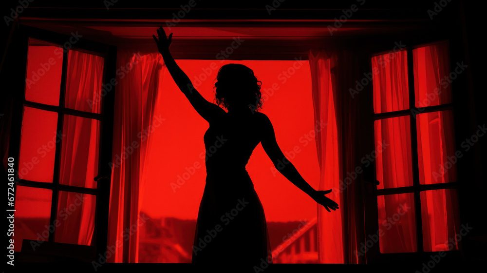 Woman silhouette dancing - red light district concept - obrazy, fototapety, plakaty 