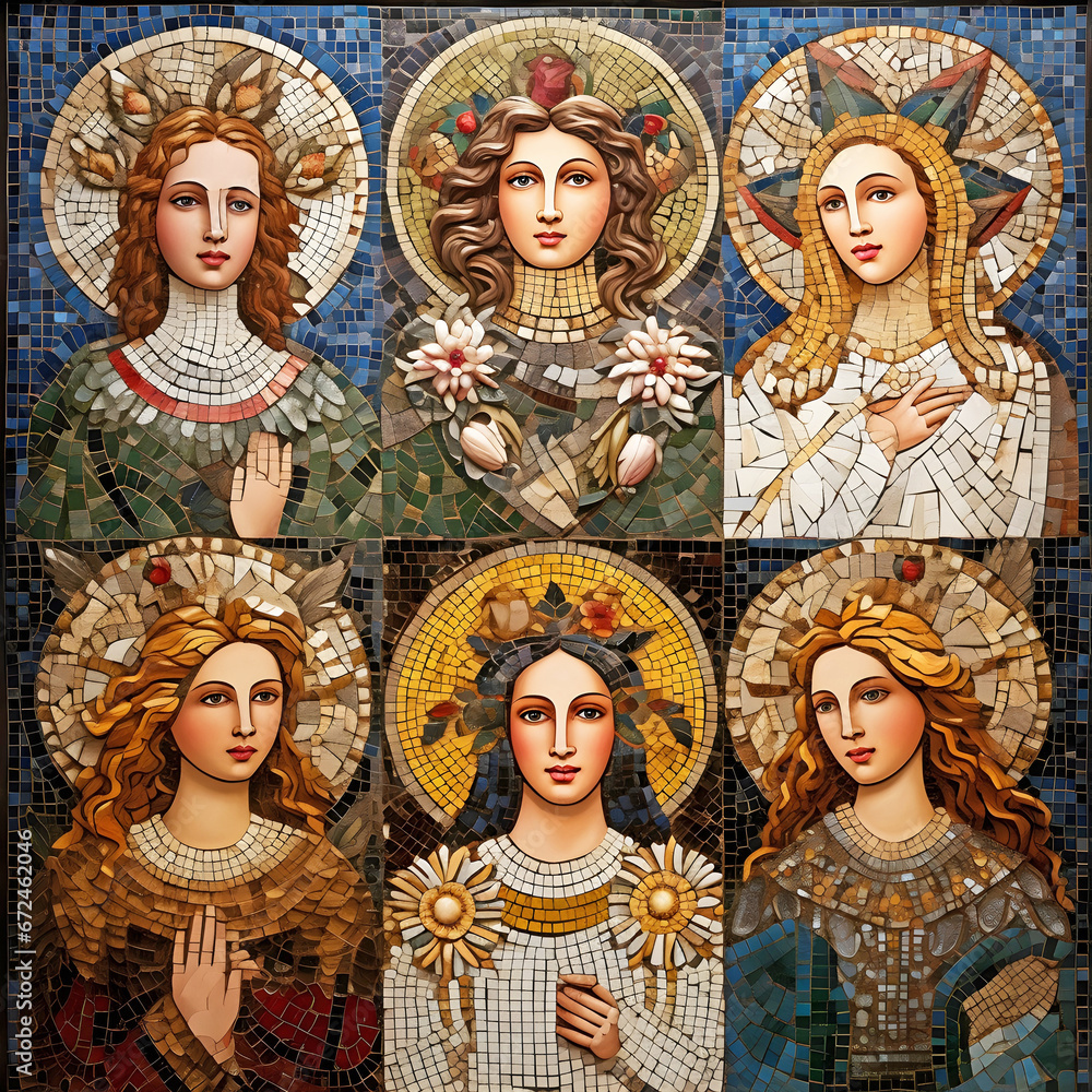 mosaic of angels. AI generated.
