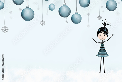 Christmas or New Year greeting card.
Minimal concept of a Christmas invitation with a stick figure with a space caption. photo