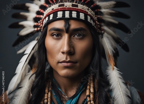 portrait of old native American  isolated background 