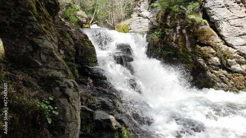 Waterfall in the forests of Union County, Oregon, USA during high water flow rate