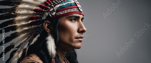 portrait of old native American, isolated background 