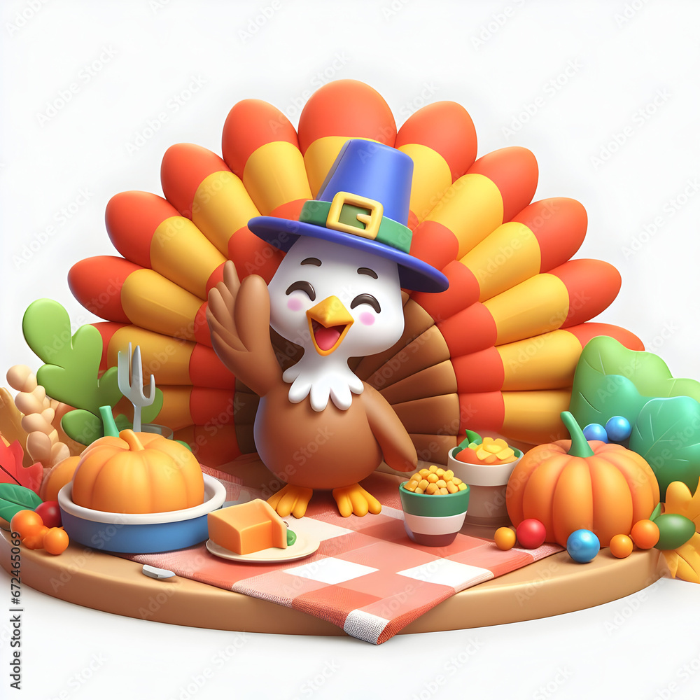 3D Thanksgiving Colorful Turkey Cartoon Style 3D Thanksgiving Colorful Turkey Cartoon Style