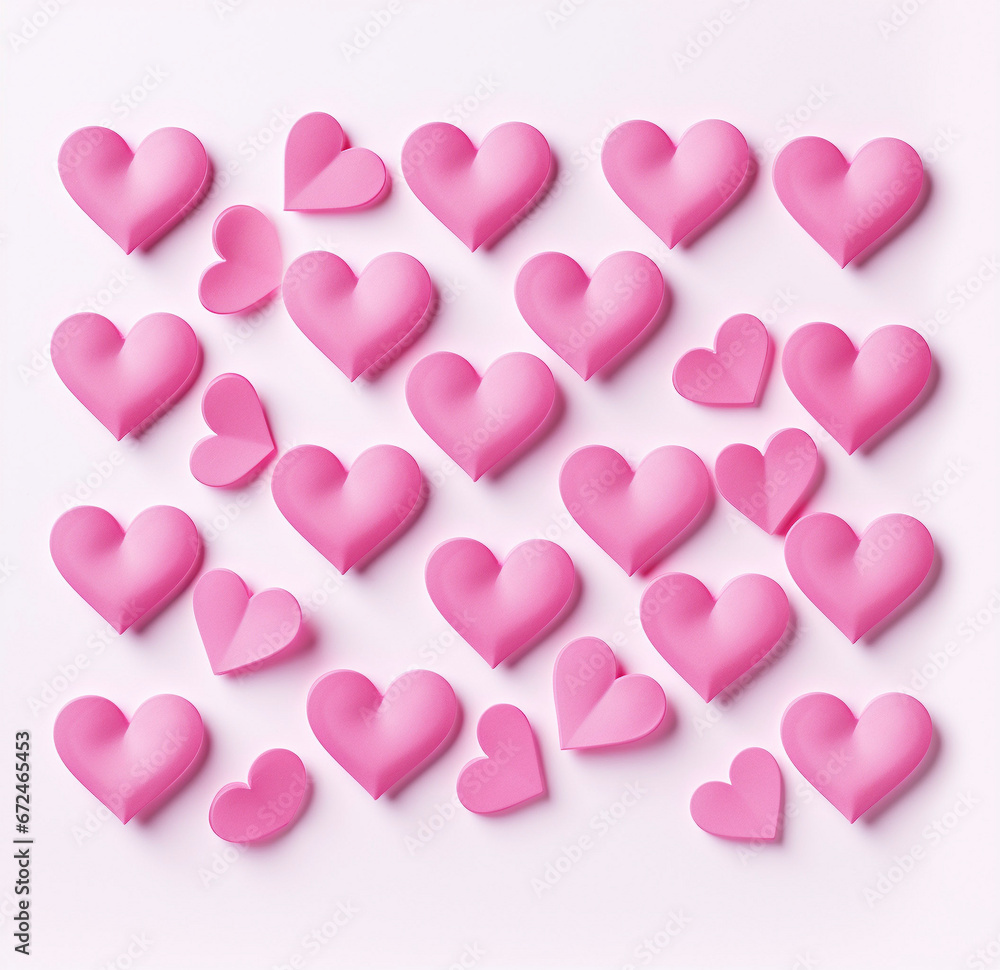 3D Pink Hearts on White Background