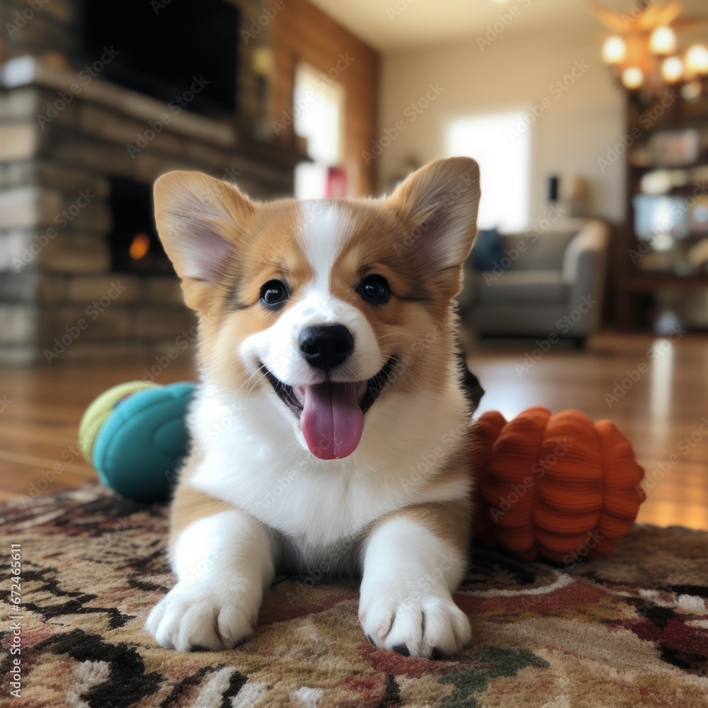 a dog lying on a rug