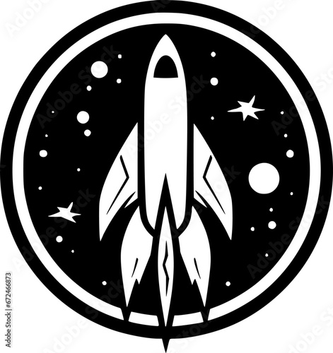 Rocket - Black and White Isolated Icon - Vector illustration