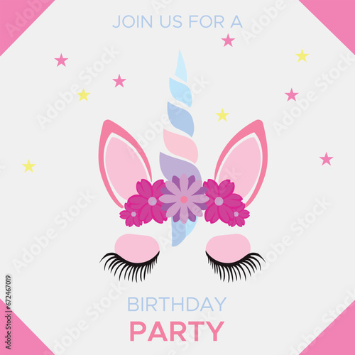 Birthday Party Card, unicorn