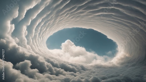 Inside a excessively long spiral tunnel of clouds photo