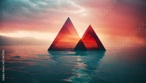Mystic glass pyramid on the water surface
