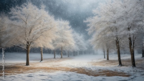 Winter trees dancing waltz snowfall photo
