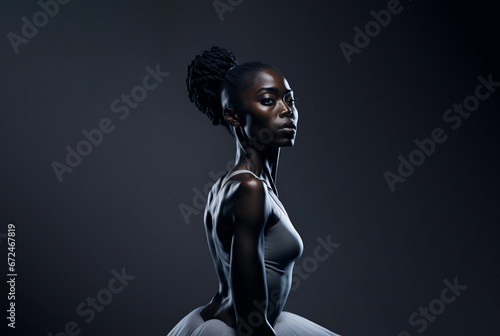 Portrait of a black female ballet dancer with copy space