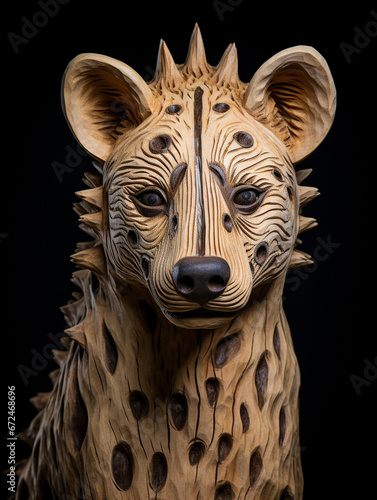 A Detailed Wood Carving of a Hyena photo