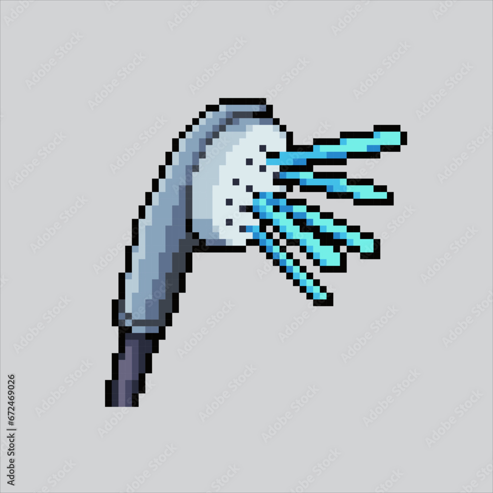 Fototapeta premium Pixel art illustration shower head. Pixelated Shower Faucet. Bath Shower head faucet pixelated for the pixel art game and icon for website and video game. old school retro.