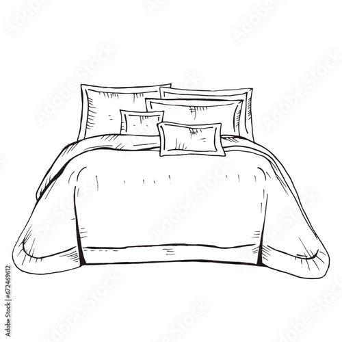 A bed drawn with a pen in the style of Provence, doodle