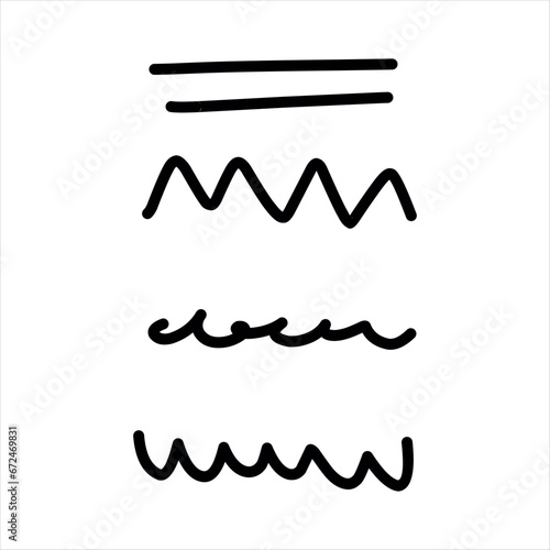 hand drawn set of black vector underlines on a white background