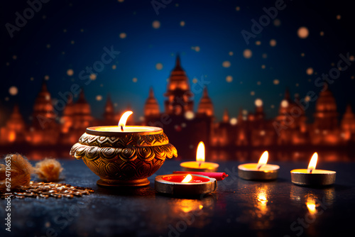 The moonlit sky provides a mesmerizing backdrop to the Diwali-themed scene, evoking a sense of enchantment.